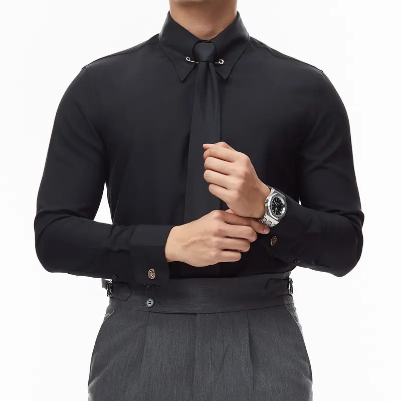 Áo Sơ Mi Nam Trắng Dài Tay Nam Cao Cấp Harold Collar Pin Cufflinks Công Sở Thanh Lịch, Slimfit Tôn Dáng 5