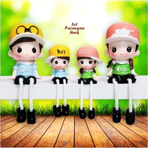 1set [4boneka + 1kursi] pajangan boneka resin kali panjang family mom dad boy girl dekorasi dinding dan souvenir