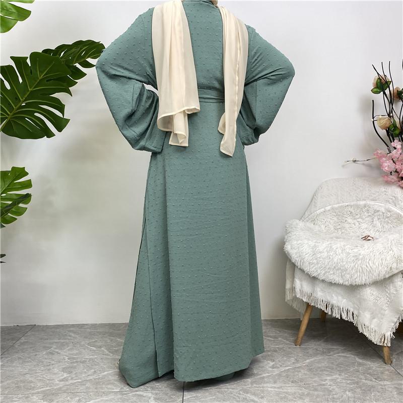 Product Introduction of Robe Three-Piece Set Long Cardigan Sleeveless Top and Pants with Pockets Muslim Islamic Clothing 1958 12