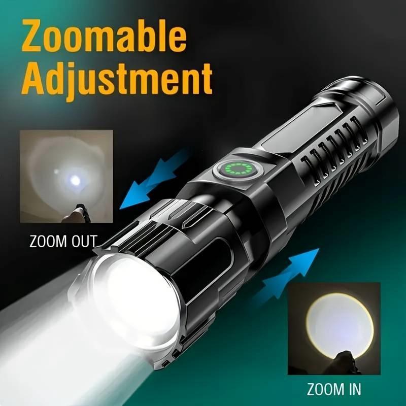 Product Introduction of USB Rechargeable LED Flashlight, Portable Zoom Flashlight, Outdoor Camping Hiking Emergency Light, Multifunctional LED Flashlight for Outdoor 8