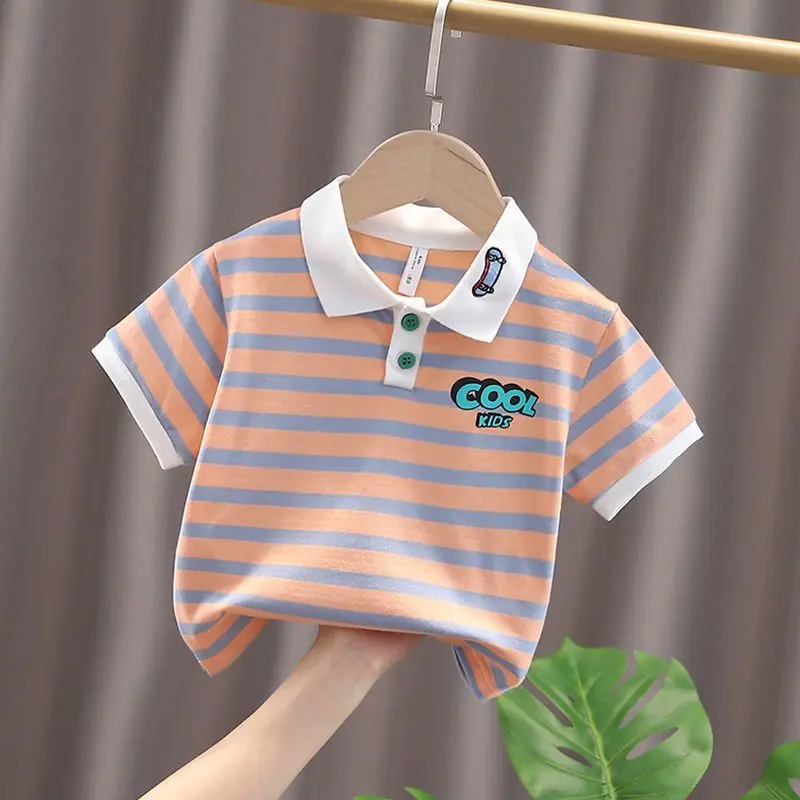 Quần Áo Trẻ Em, Áo Polo Bé Trai, Áo Thun Ngắn Tay Cho Trẻ Em, Áo Cổ Polo Sọc Cho Bé Trai, Được Làm Bằng 100% Cotton Nguyên Chất, Thích Hợp Cho Năm 2024