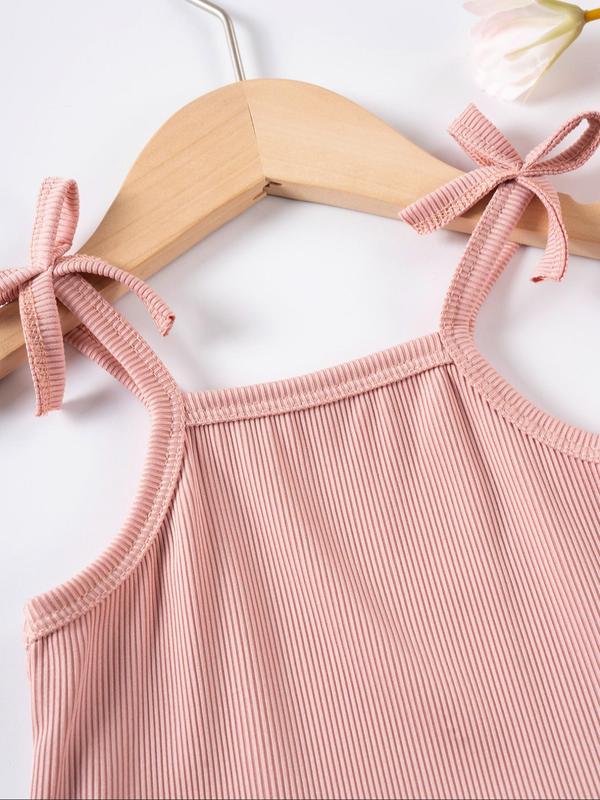 Toddler Girl's Solid Ribbed Tank Top & Shorts Two-Piece Set, Cute Casual Sleeveless Top & Shorts for Summer, Kids Clothes for Daily Wear 3