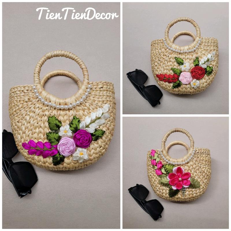 Kho sỉ túi lục bình size 20 thêu hoa ruy băng