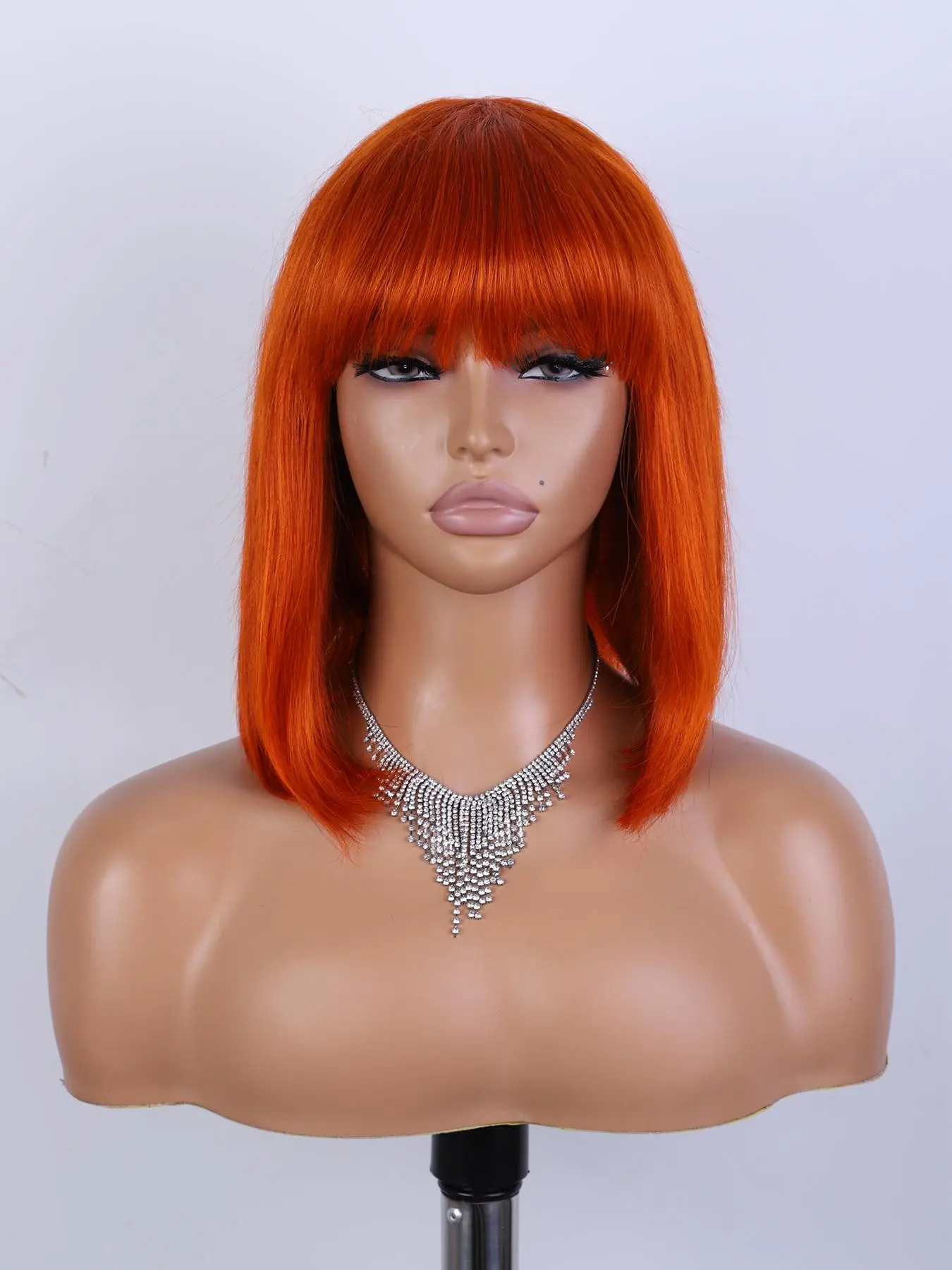 12 Inch Straight Bob Wigs with Bangs, Gorgeous Fluffy Wigs for Women,  Human Hair Full Machine  Wigs for Party, Daily Use