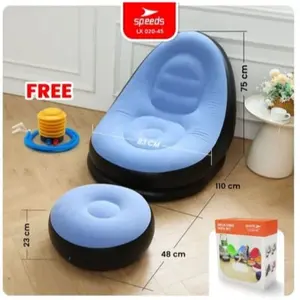 SPEEDS Sofa Angin Beanbag Squishy Jumbo Inflatable Sofa Tiup Angin Lazy Bag Outdoor Lay Bag Indoor 020-45 (Warna Biru)