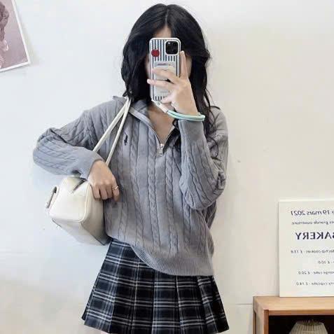  Áo polo len cổ cao RTX thêu ngựa áo len dệt kim unisex nam nữ hàng QCCC 