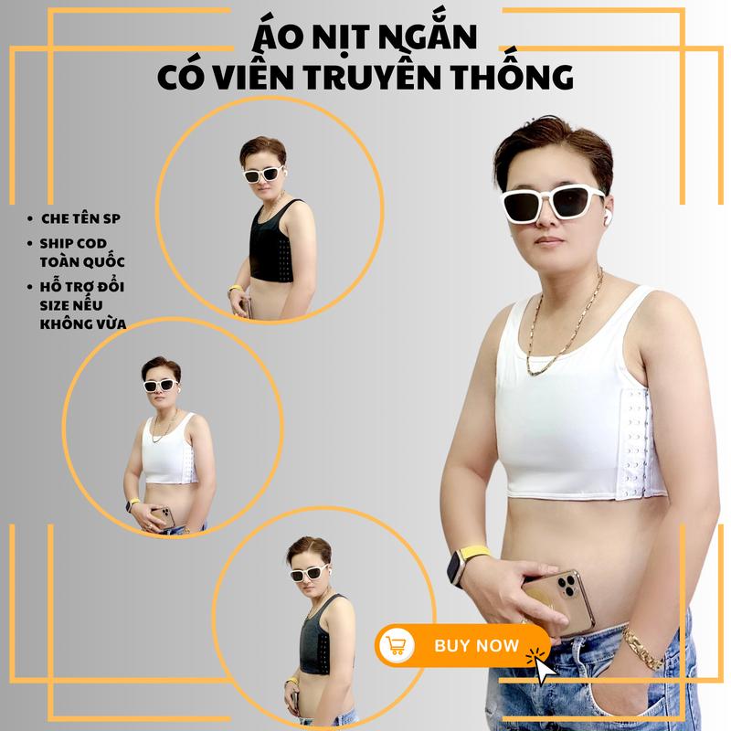 Áo Nịt Ngắn Có Viền, Chất Cotton, Trắng, Đen, Xám - Áo nịt ngực định hình tomboy