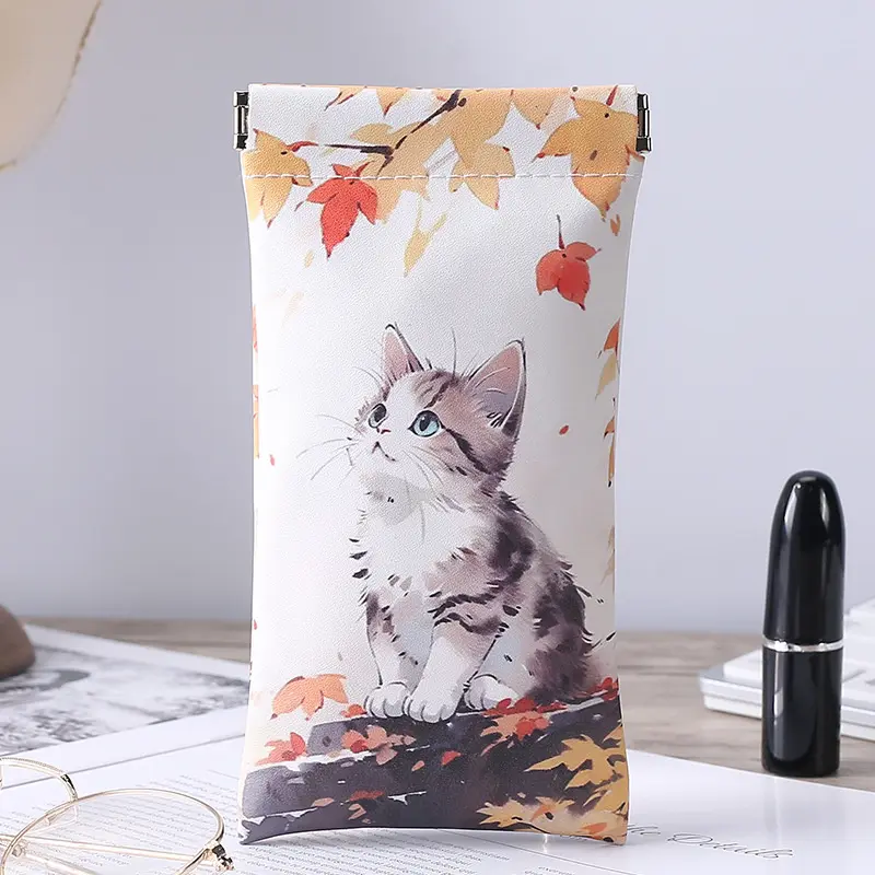 Túi Đựng Kính Hình Mèo Hoạt Hình, Đóng Tự Động, Làm Bằng Da PU, Túi Đựng Tiền Xu, Túi Bảo Vệ, Không Thấm Nước, Thích Hợp Để Bảo Vệ Kính Mắt, Hộp Đựng Bảo Vệ 6