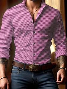 Camisa de Manga Larga a Cuadros para Hombre, Corte Regular, Top con Cuello y Frente con Botones para Todas las Estaciones, Ropa de Hombre para Uso Diario
