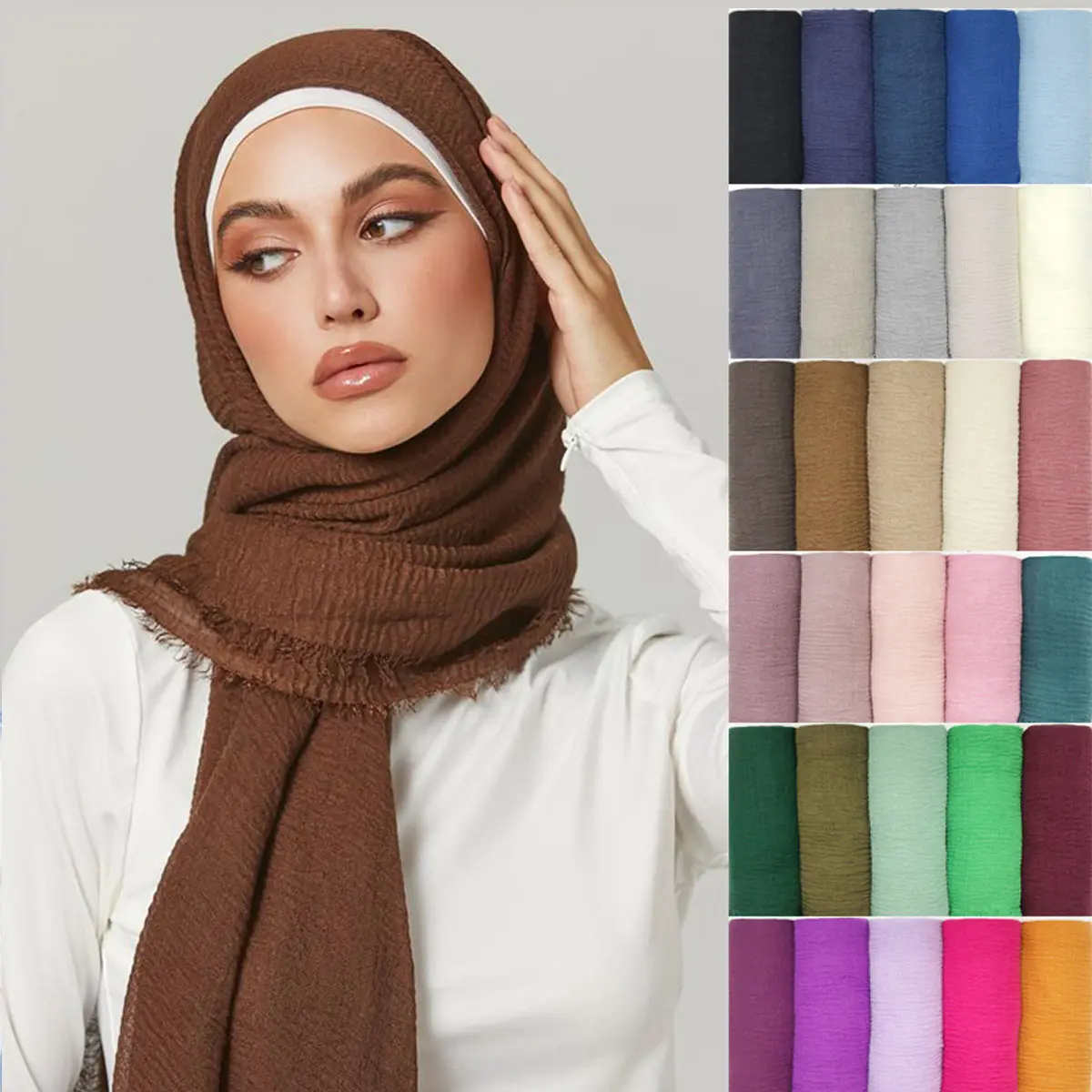New Arrival 2025 SHAWL ARAB FRINGE SOFT & IRON-Less COTTON STOCK READY IN MALAYSIA Crinkle Square   Tudung Hijab Selendang