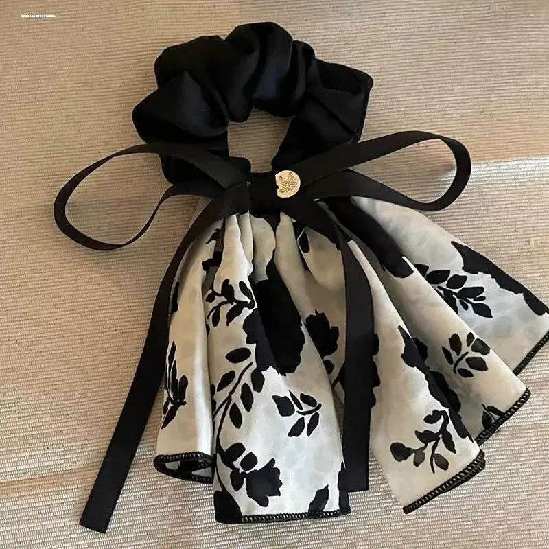 Gentle and Bookish~ Retro Bowknot Ribbon Hair Tie 2025 New Floral Elastic Hair Band for Women