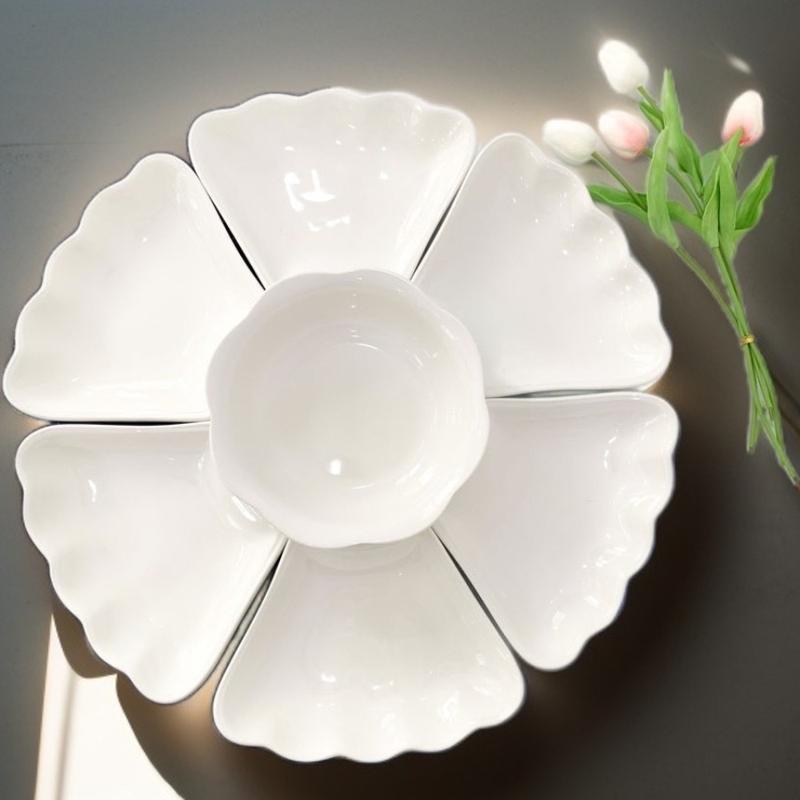 Sứ - 45cm Bộ bát đĩa hoa mặt trời - Sét bát đĩa bày ban mâm cỗ - 45cm hàng BÁT TRÀNG 7 CHI TIẾT khay cúng thắp hương