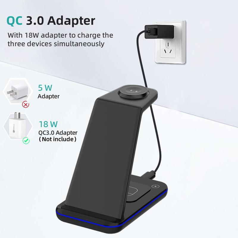 Product Introduction of 3 in 1 Wireless Charging Station, Portable Chargers with LED Light, 15W Fast Desk Charging Station, Wireless Charger Compatible with iPhone 16/15/14/13/12/11 Pro Max/X/XS Max/8/8 Plus, Smartphone Electronic Accessories 3