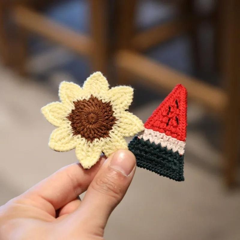 Product Introduction of New Knitted Plush Cartoon Fruit Hairclips Colourful Embroidery Children's Hair Clip Bangs BB Clip 12