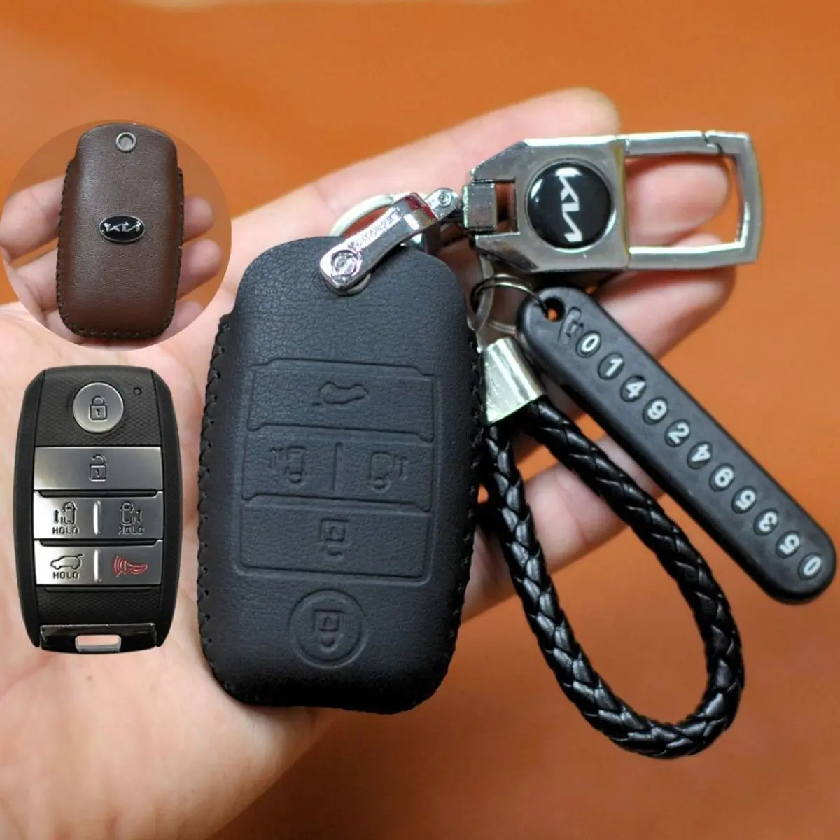 Bao da chìa khóa Kia Sedona.Bọc chìa khóa Kia Sedona,Ốp da chìa khóa Kia Sedona,Bao da chia khoa Sedone 5 nút bấm (KMK5)