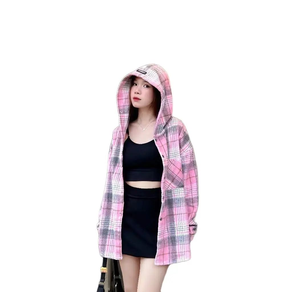 Áo Khoát Sơmi Carô Cao Cấp Có Nón Cho Nữ - Hot Trend - Jacket