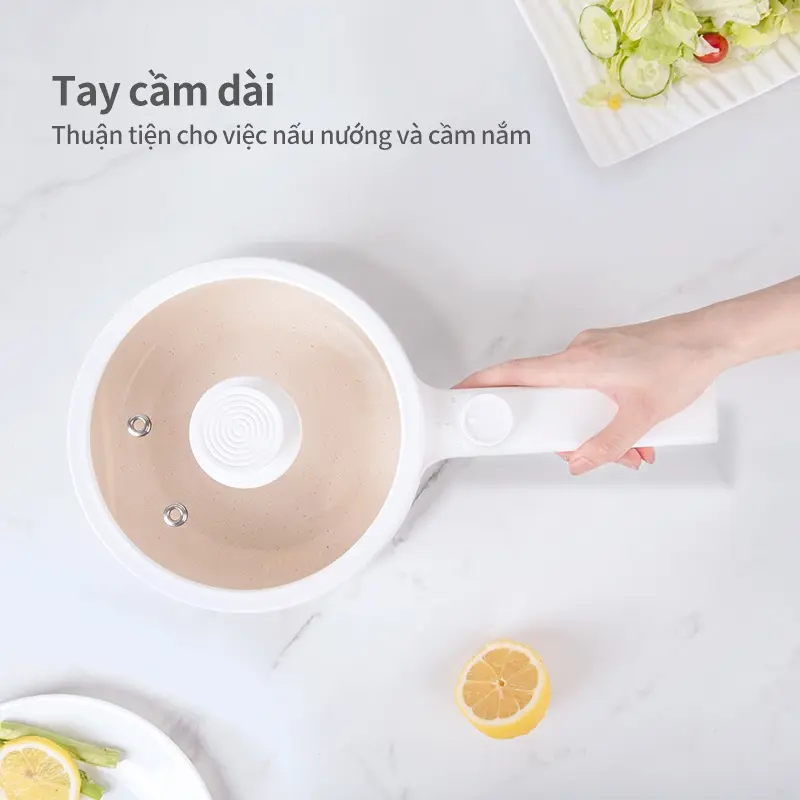 INSSA Nồi lẩu điện chống dính 1.5L đa chức năng, thích hợp cho 2-3 người, điều chỉnh nhiệt độ, tay cầm dài DZGH002 3