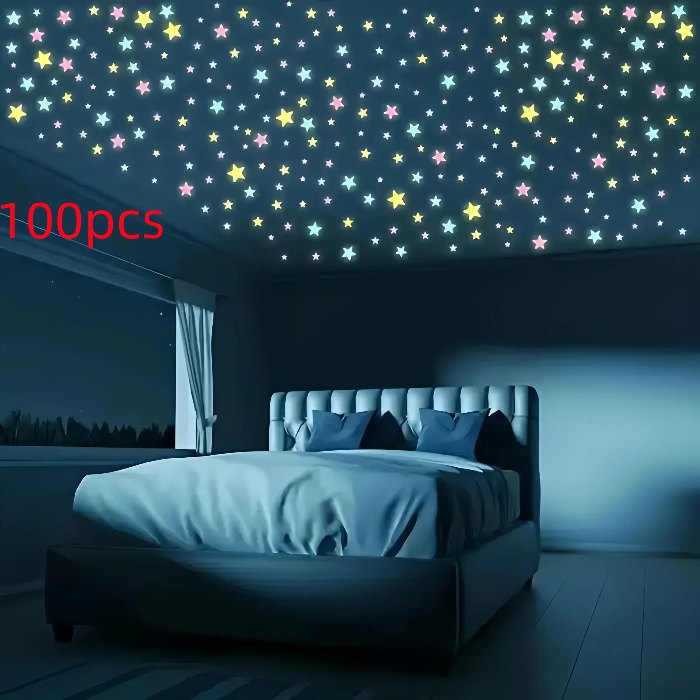 Random Color Luminous Star Wall Sticker, 100pcs/set Glow in The Dark Wall Decal, Self Adhesive Wall Decor for Home Bedroom Living Room
