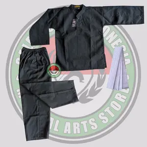 Baju Pencak Silat Polos Tanpa Logo - Sakral IPSI Polosan - Baju Celana Sragam Beladiri Pemula Lengkap Hitam - Seragam Latihan Silat Benik / Kancing 3