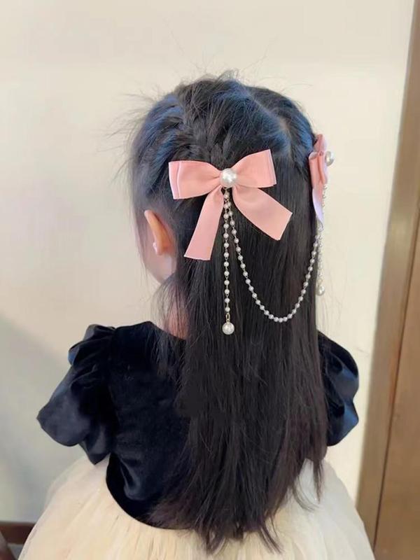 Faux Pearl Decor Bow Hair Clip, Cute Tassel Design Temperament Hair Clip, Trendy All-match & Exquisite Hair Accessories for Women & Girls, Barrettes 2