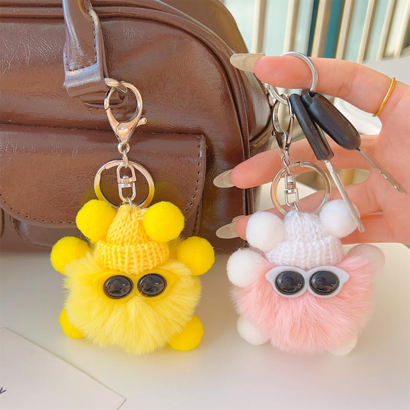 Product Introduction of Cartoon Rex Rabbit Pendant Keychain Korean Cute Plush Pompons Keyring Fashion Bag Key Pendant for Women Girl Deco Gift 16