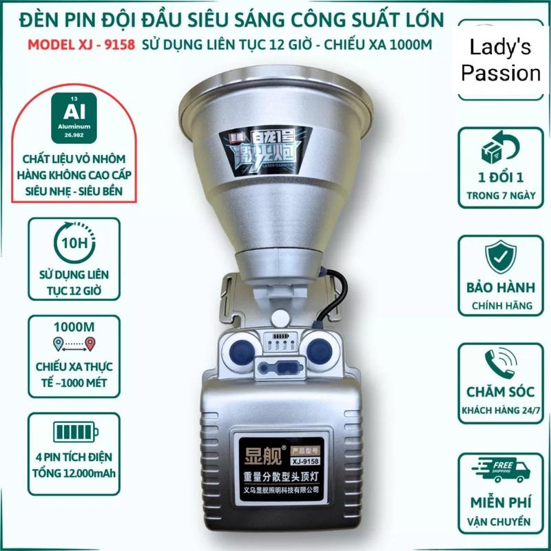 ĐÈN PIN ĐỘI ĐẦU SIÊU SÁNG BẢN CAO CẤP NHẤT XJ-9158, CHIẾU XA1000M CHỐNG NƯỚC, PIN TRÂU SỬ DỤNG 8 ĐẾN10 TIẾNG GD040