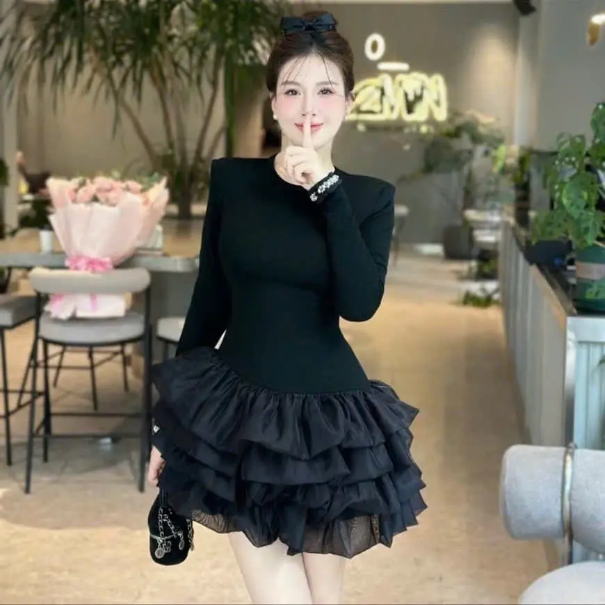 Đầm  dáng ôm chân váy voan tầng xoè cực dễ thương cho nữ đi chơi dự tiệc sang chảnh quý phái phong cách tiểu thư - Women, Dress Nhung