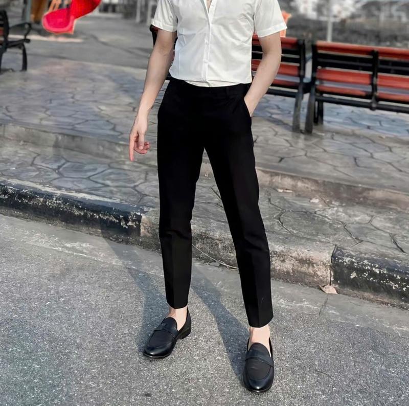 Quần tây âu nam dài đen trơn vải dày dặn mền mịn phong cách thanh lịch sang trọng chuẩn form co giãn nhẹ mẫu mới Menswear Pants