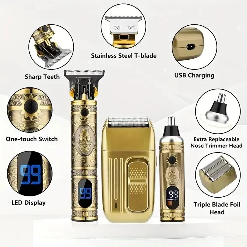 Electric Hair Clipper Set for Men's Gift, 1 Set Professional Barber Hair Clipper Machine, Beard Trimmer Shaver Kit 2