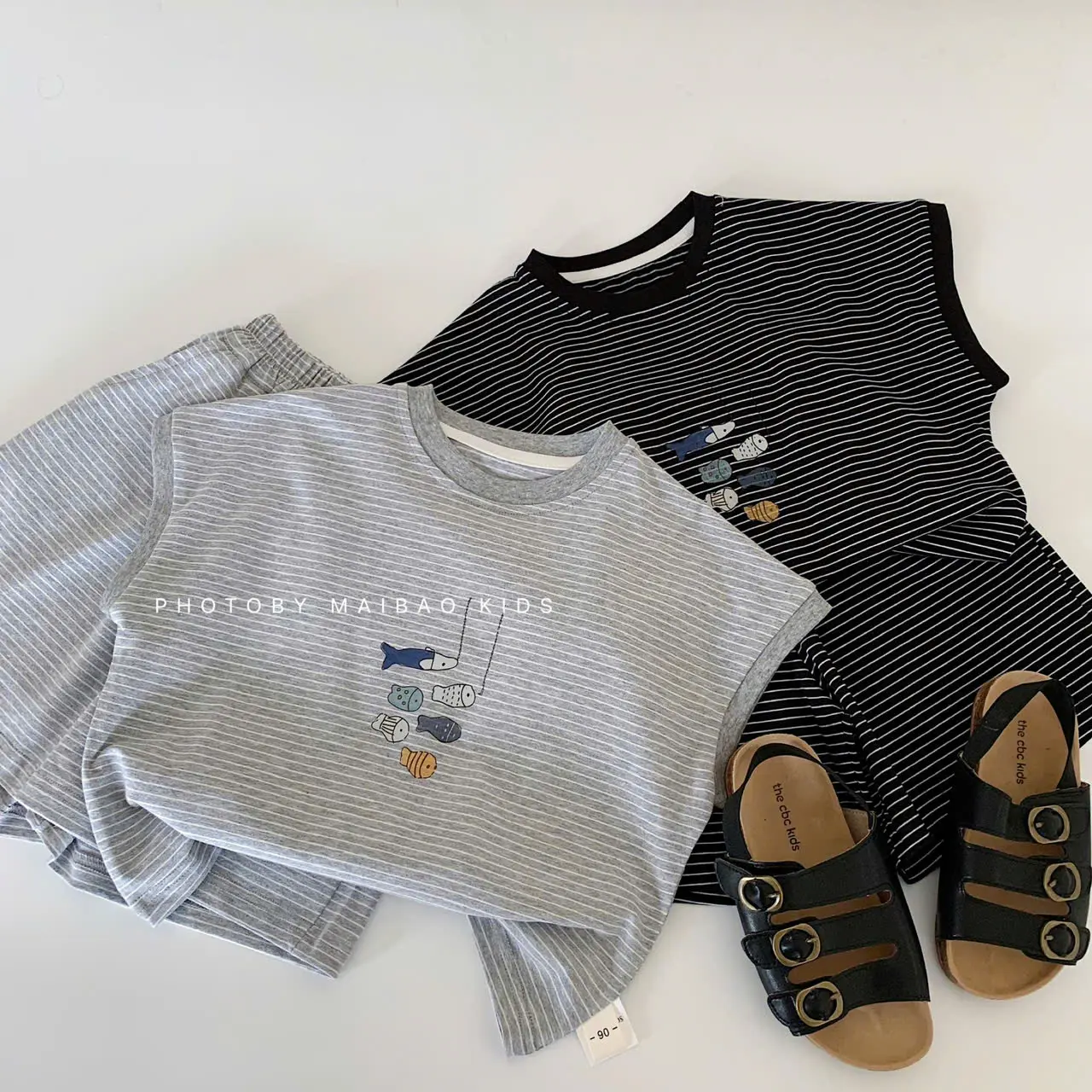 Bộ ba lỗ kẻ ngang chất cotton co giãn, cho bé trai