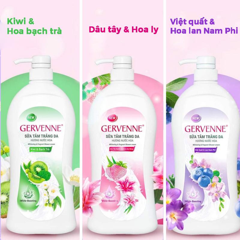 sữa tắm dưỡng trắng da hương nước hoa gervenne  450g đủ 3 mùi hương hồng/tím/xanh