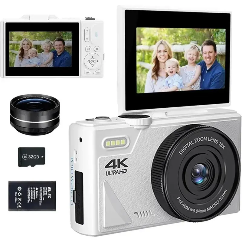 64MP 4K Video Camera with 18X Zoom and Flip Screen, Perfect for Vlogging, YouTube, and Selfie Photography