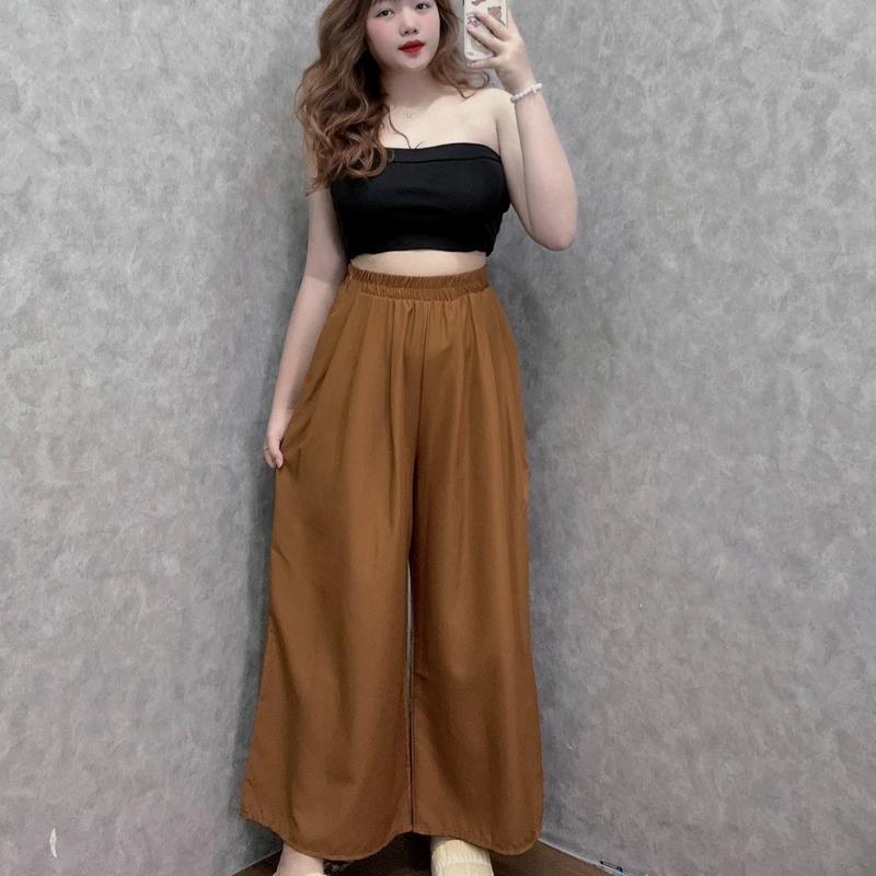 Quần ống rộng Béo Tròn bigsize nữ dáng ngố eo chun co giãn chất vải lụa mềm mát nhiều màu sắc pastel dành cho nàng mũm mĩm xinh xắn dễ phối -Q19