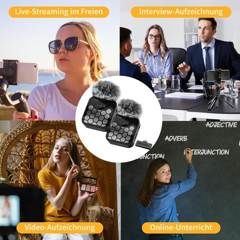 Wireless Lavalier Microphone, USB Rechargeable Wireless Microphone, Noise Reduction Microphone for Video Recording Interview Podcast Vlog, Audio 8