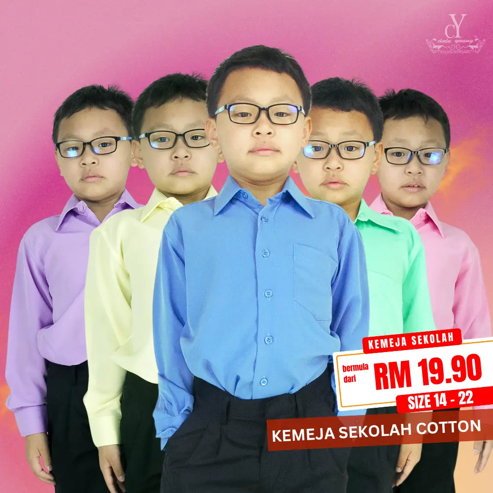 CY 5300-VTN 100% COTTON KEMEJA SEKOLAH WARNA LENGAN PANJANG BIRU / KUNING / UNGU / HIJAU / PINK