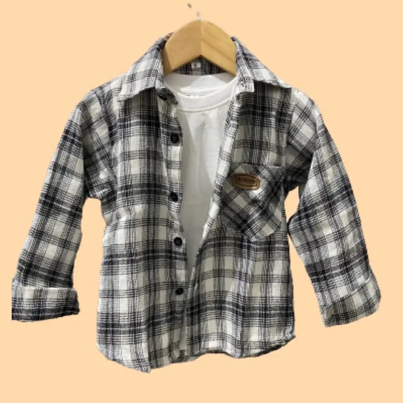 Twinbee Kemeja Flanel Anak Laki-Laki Lengan Panjang Black White 1 2 3 4 5 6 7