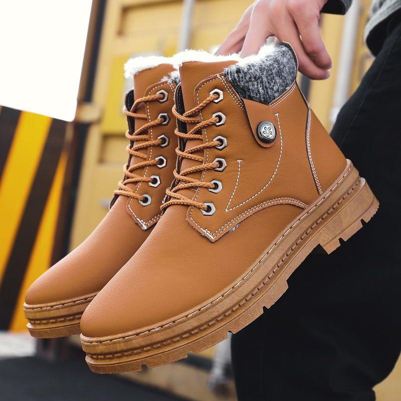 giay boot nam  Bốt Đi Tuyết Phong Cách Hàn Quốc, Giày Đệm Cotton Cao Cấp, Lót Lông Cừu, Dày Và Ấm Áp, Bốt Giữa, Bốt Công Nhân Thường Ngày, Thời Trang, Giày Ren Giữa Hoa Cổ Cao 5