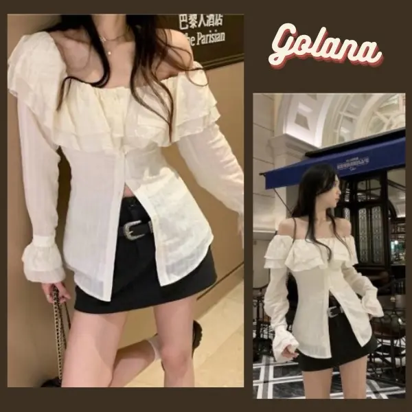 Áo trễ vai phối bèo tiểu thư dài tay ,Siết Eo sẵn ( ko dây buộc), phong cách thanh lịch cho nữ (Có bigsize) | BigBuy360 - bigbuy360.vn