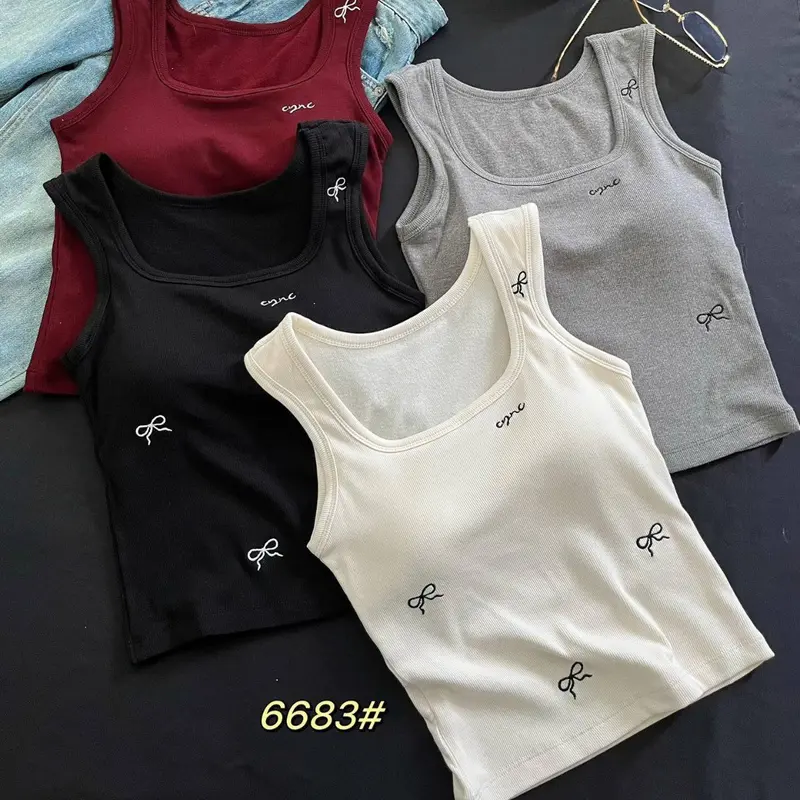 Áo Vest Mỏng Cho Nữ, Có Đệm Ngực Cố Định, Thiết Kế Thêu, Có Nơ, Kiểu Y 1