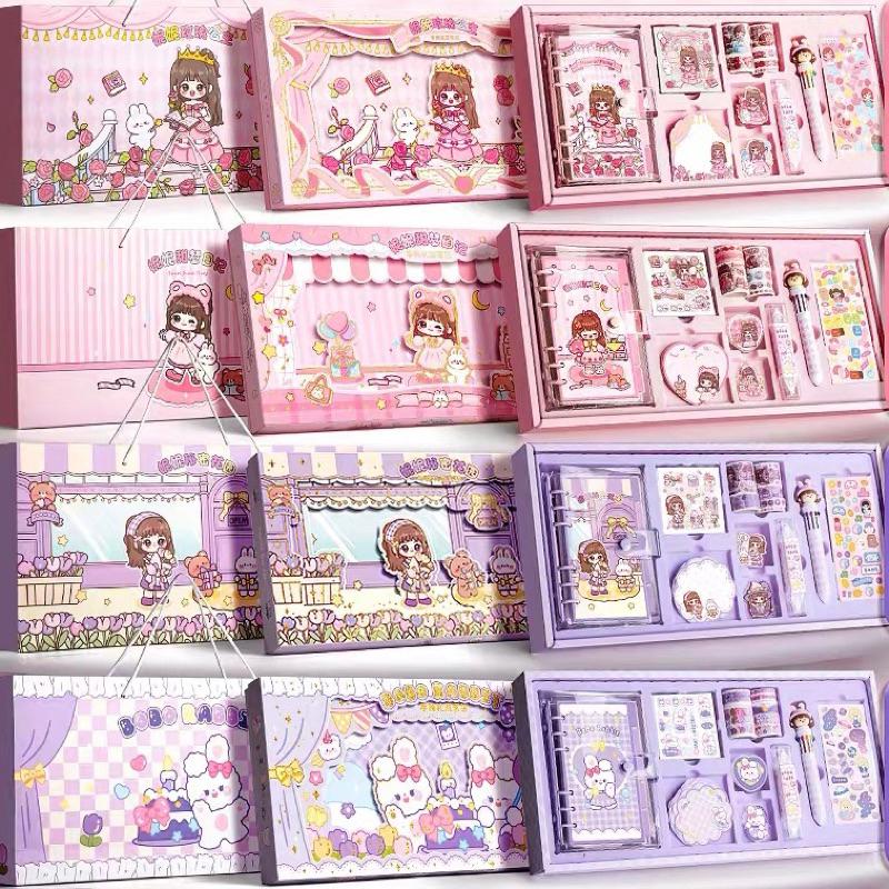 cute diary set djournal book buku jurnal anak dengan diy sticker hadiah tahun baru 0