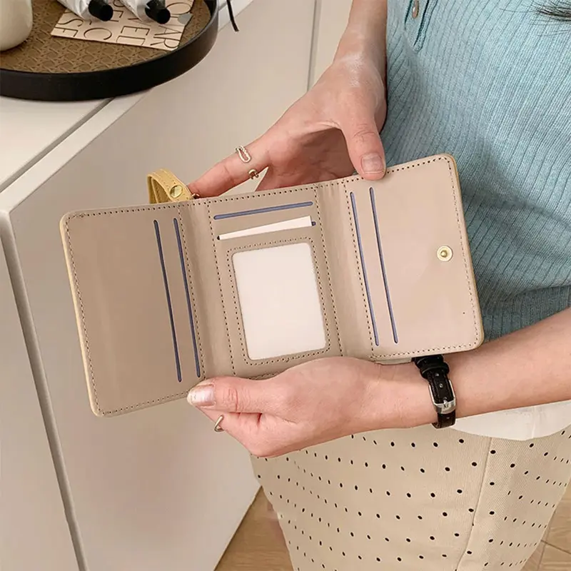 Ví mèo có dây kéo, SS25, dành cho phụ nữ, ví ngắn chắc chắn, nhiều khe cắm, ví đựng tiền Xu bằng da PU, thiết kế hình mèo 7