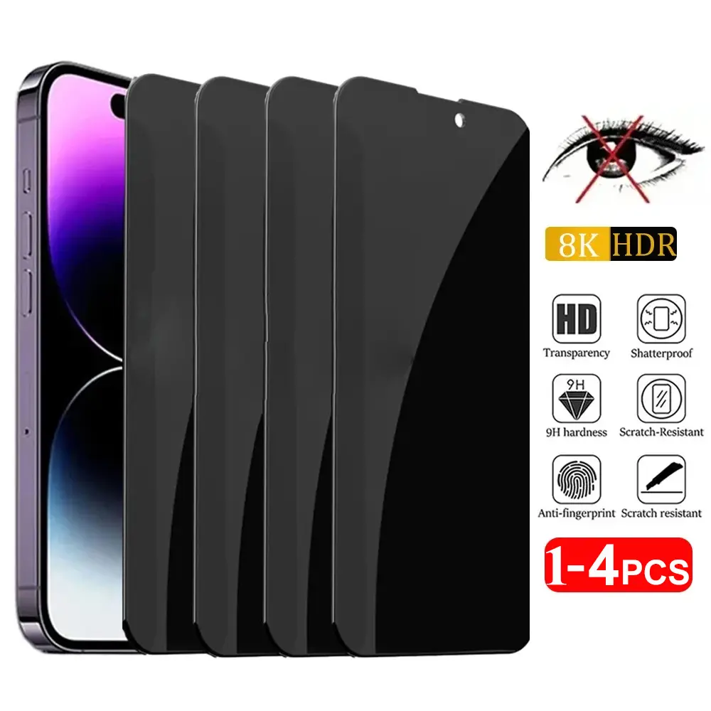 [ Easy Install ]1-4Pcs Anti Spy Tempered Glass for IPhone 15 14 13 12 11 Pro Max 15 14 Plus Privacy Screen Protector for IPhone X XS Max XR Private Glass Hd Anti-peeping Protection Privacy Toughened Film