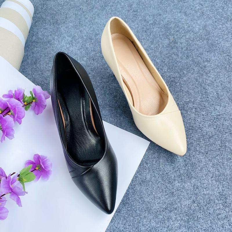 Giày Công Sở Gót Cao 3p Đế Vuông Mũi Nhọn Kiểu Dáng Thanh Lịch Gót thấp (1-3 cm) Nữ Đế Cao Cao Su Chống Trơn Shoes