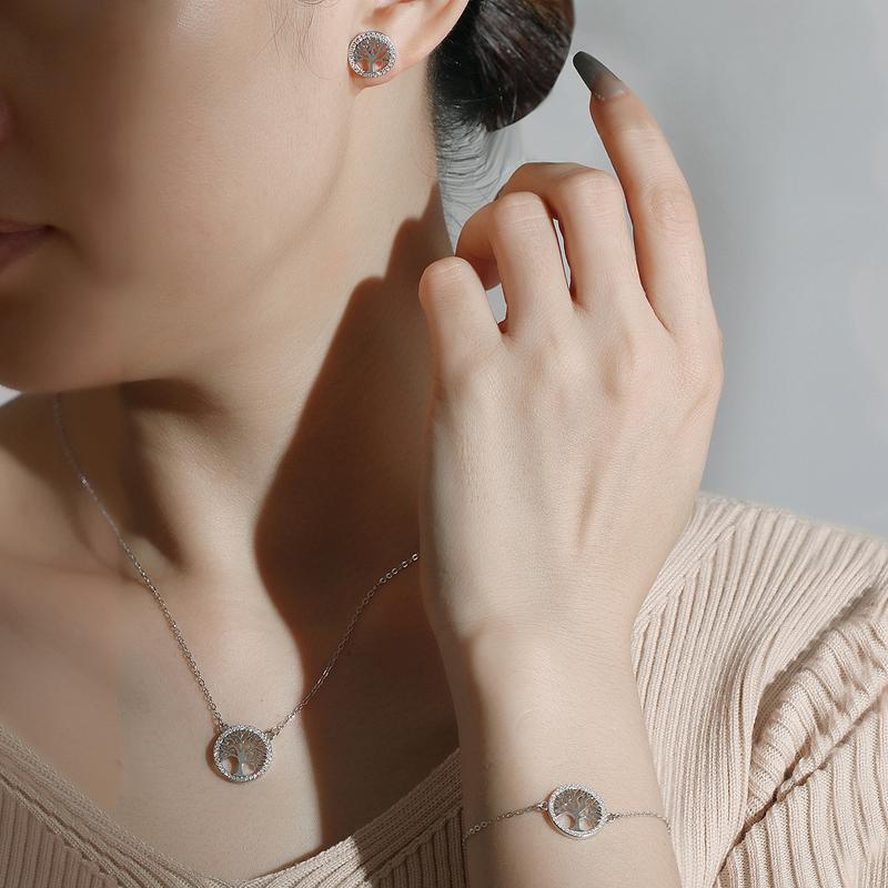 Graves Sterling Silver Lucky Tree Necklace Set Temperament Tree of Hope Elegant and Exquisite Women's Bracelet Earrings 1