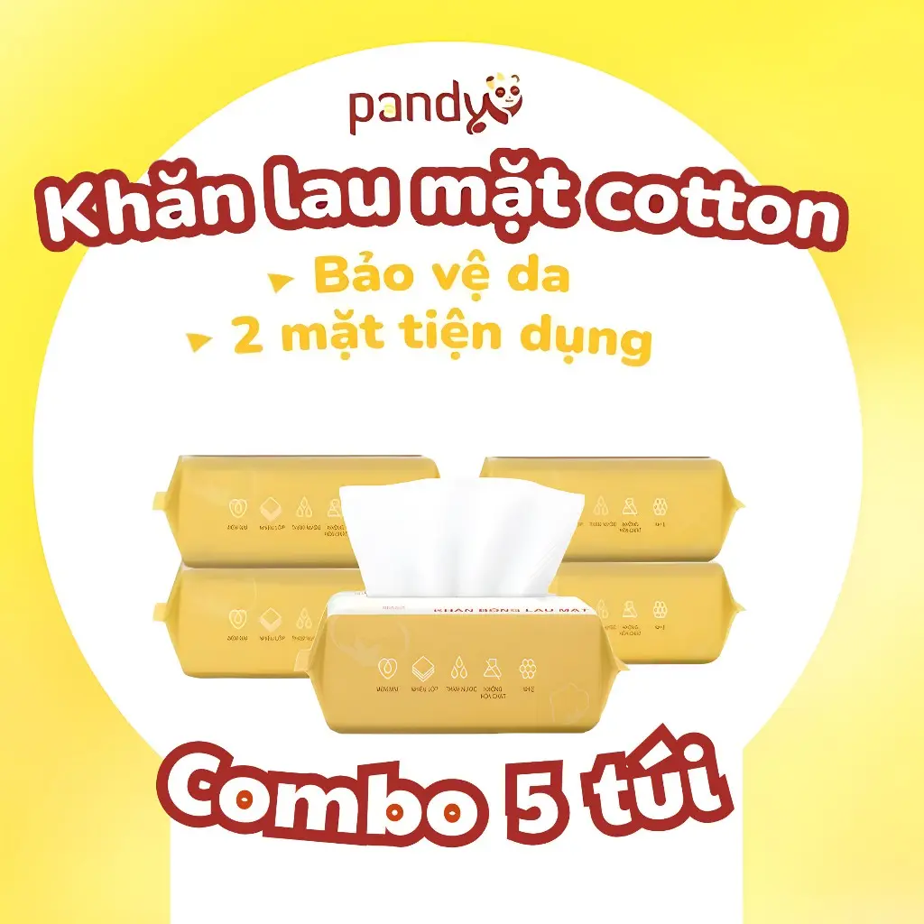 Combo 05 bịch Khăn khô đa năng cho bé PANDY vải cotton mềm 2 mặt, dùng 1 lần bịch 60 khăn rút, siêu tiết kiệm Khăn Tắm