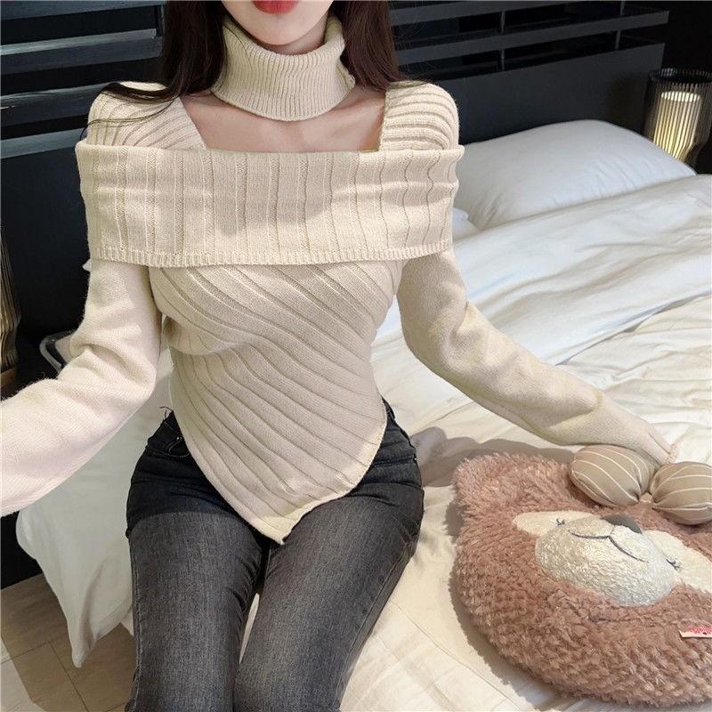 Product Introduction of Áo Len Cổ Vuông, Màu Trơn Dây Treo Cổ Dài Tay, Dành Cho Nữ, Mùa Thu Và Mùa Đông, Nhẹ Nhàng Và Gợi Cảm, Thiết Kế Bất Đối Xứng Ôm Sát, Áo Len 7
