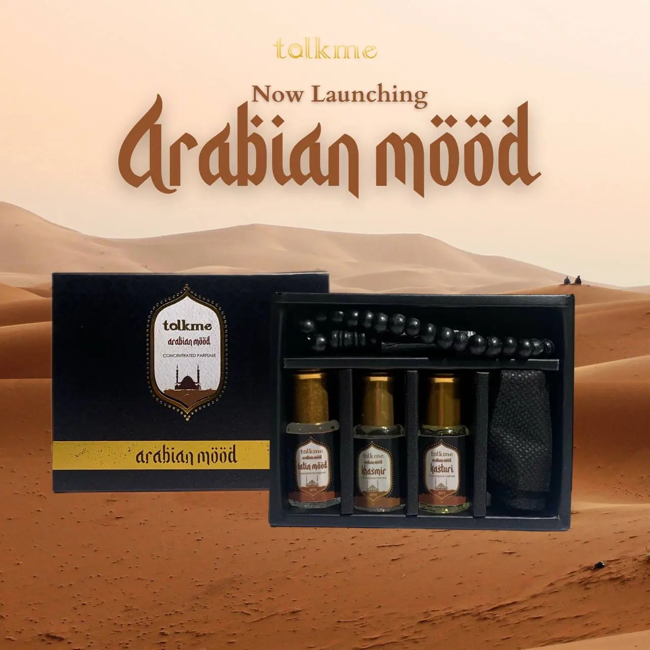 TALKME ARABIAN MOOD 1 BOX ISI 3 PARFUM PLUS TASBIH BOX HAMPERS LEBARAN