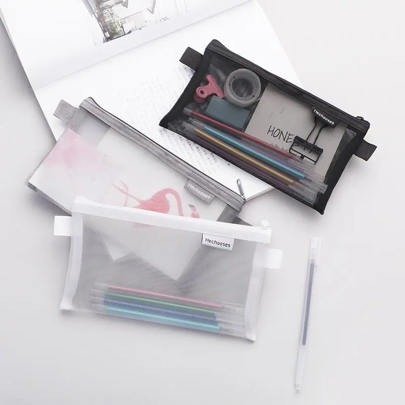 [MILOLI] Kotak Pensil HE CHOOSES SIMPLE Pouch Transparant Portabel Tempat Pensil Jaring Resleting Stationery - F0210 4