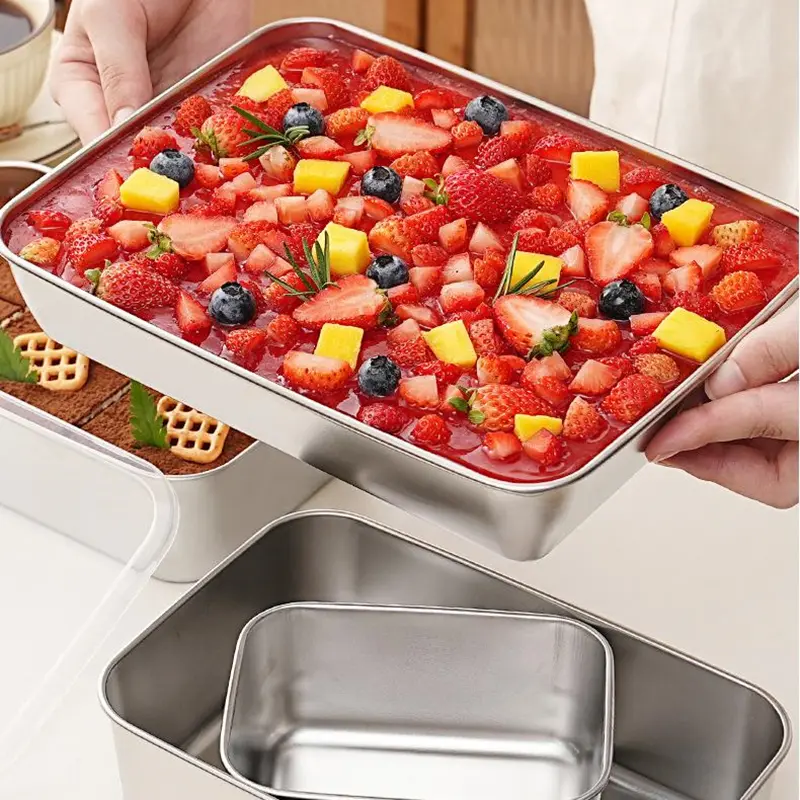 Khuôn Tiramisu Bằng Thép Không Gỉ Khay Đựng Bánh Hộp Đựng Tạo Hình Bánh Có Nắp Hộp Bảo Quản Bánh Dụng Cụ Làm Bánh Tráng Miệng Gia Dụng