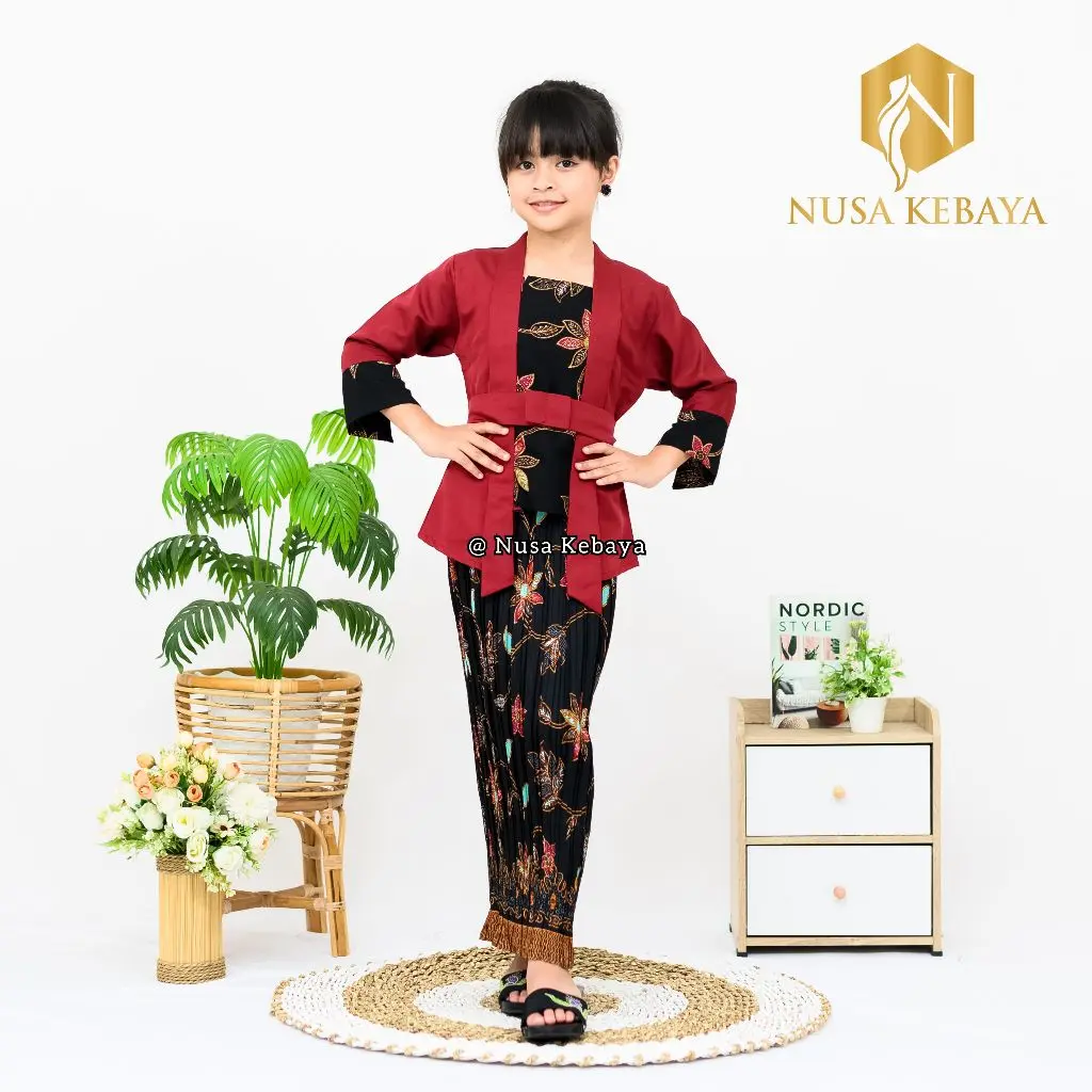 Baju Kebaya Anak Bahan Katun Model Kutubaru Kombinasi Rok Plisket Setelan Kebaya Anak Perempuan Untuk Wisuda Kondangan Kartini